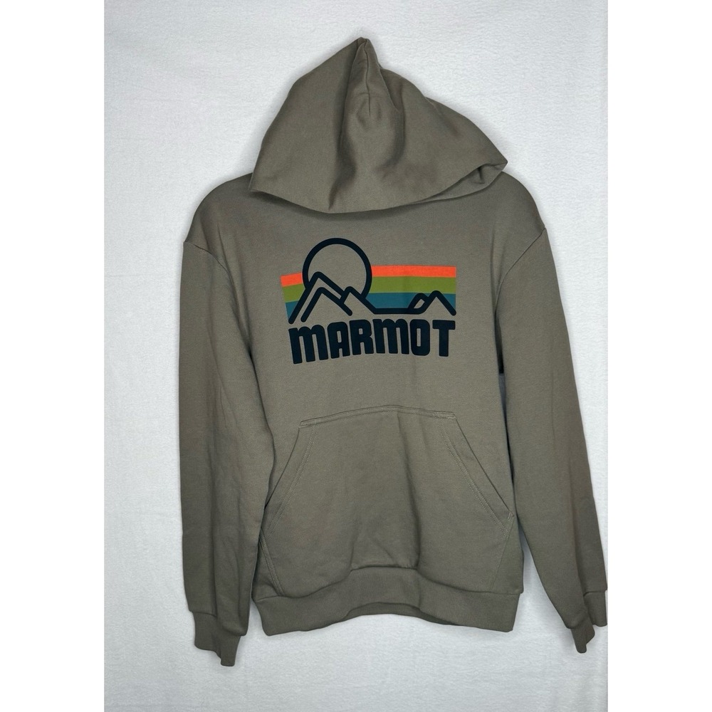 Marmot Coastal Hoodie XS Olive Green Retro Logo Graphic Sweatshirt Women Trail